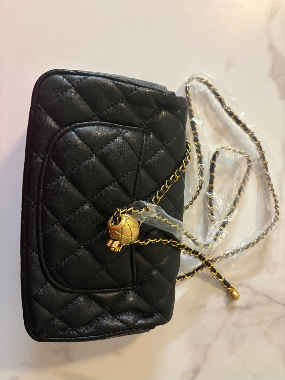 Quilted Black Crossbody with Gold Chain Accent